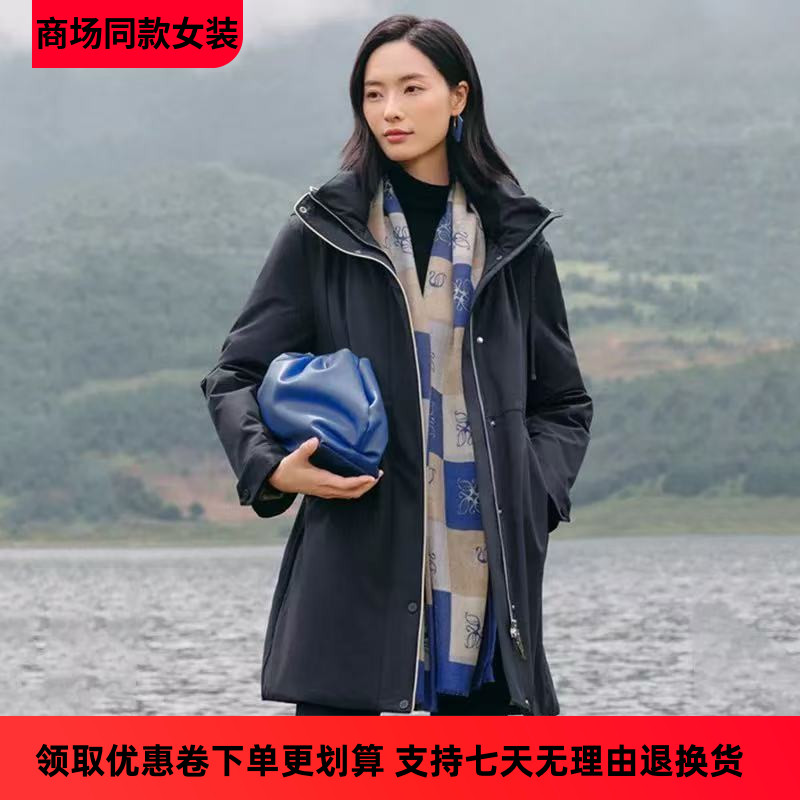 娜家商场同款女装2025冬季时尚保暖连帽羽绒服加厚派克御寒外套
