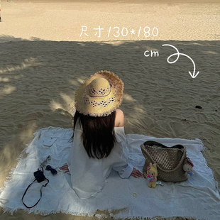 海边沙滩垫白色流苏毯子户外野餐垫ins风网红垫拍照搭配草地露营