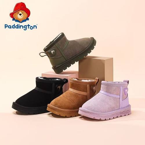 帕丁顿熊儿童雪地靴男童2025冬季新款女宝学步棉靴加绒加厚棉鞋子
