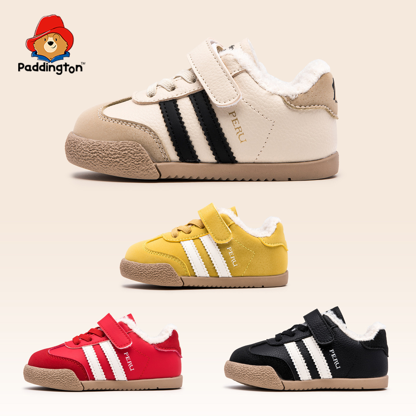 帕丁顿熊儿童板鞋2025冬季新款加绒加厚二棉学步男女童运动德训鞋