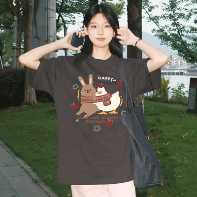 ins韩系复古休闲纯棉短袖t恤女夏