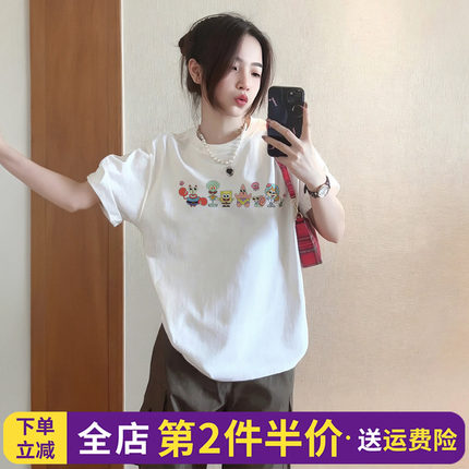2025夏季新款森系减龄白色短袖女t恤宽松韩版设计感纯棉半袖上衣