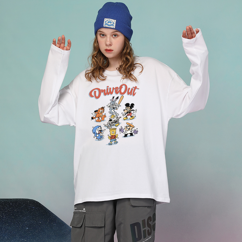 oversize宽松白色长袖纯棉t恤女