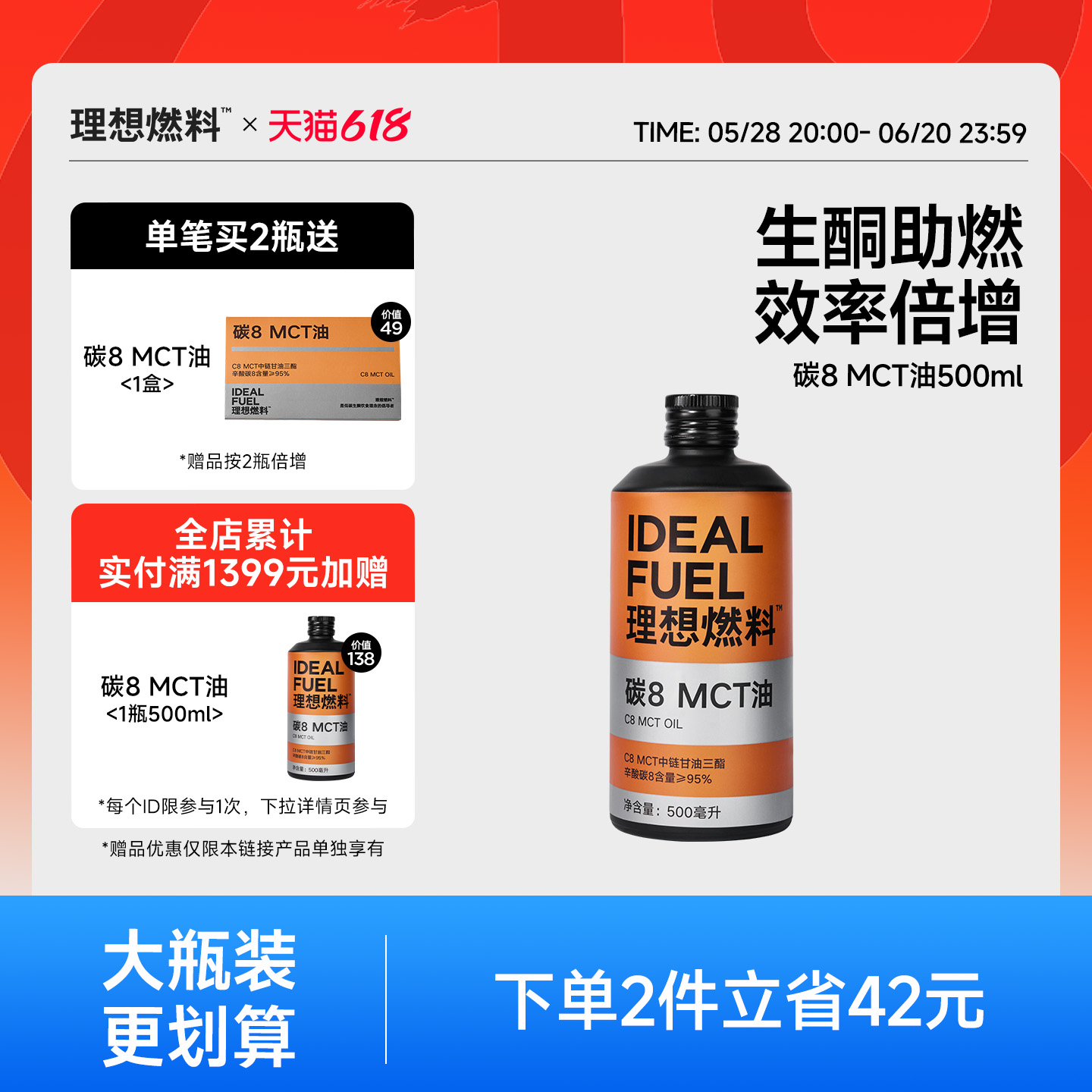 理想燃料碳8酮能量mct油加速生酮