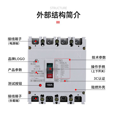 新上海人民塑壳断路器CNM1 N关1-100A160A20A400A630A空气开M1 54