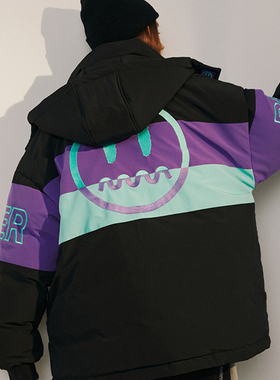 BEASTER小恶魔鬼脸外套撞色潮拼接刺绣魔术贴抽绳保暖休闲羽绒服