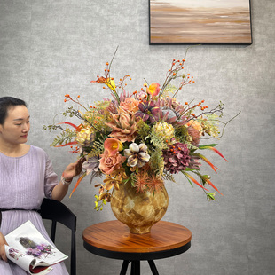 美拉德色系大型仿真花插花售楼部会所摆设花复古风大地色酒店假花