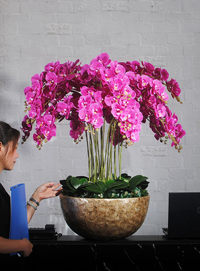 假花蝴蝶兰酒店大堂装饰花公司前台花艺客厅彷真花店铺大型摆件花