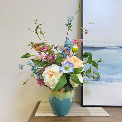 油画风花艺客厅餐桌仿真花空调顶装饰花电视柜假花整装成品摆设花