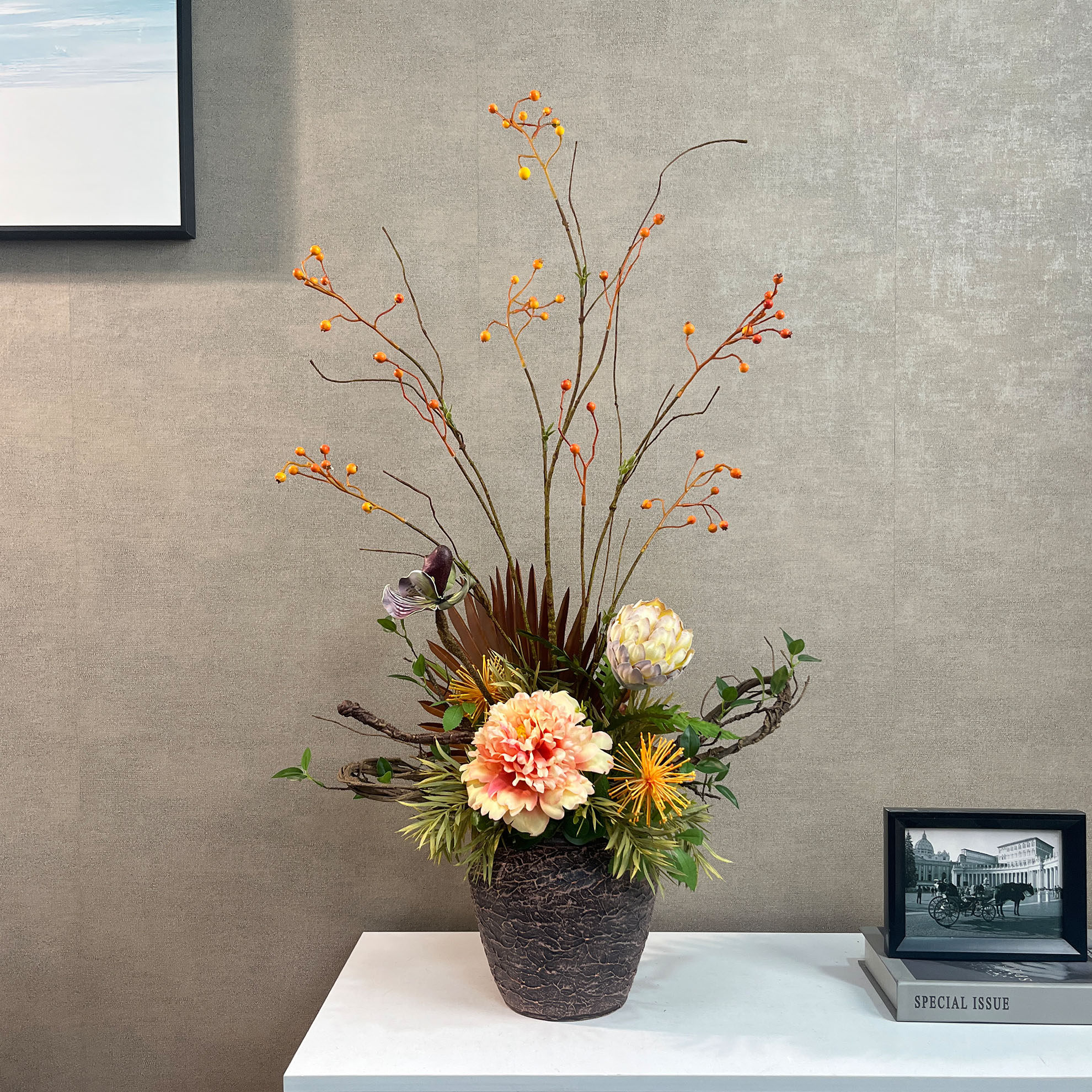 新中式假花套装复古百合仿真干花公司接待前台摆设花高端酒店花艺,家居饰品,仿真花/假花,淘宝优惠券,粉丝福利购,淘宝优惠卷