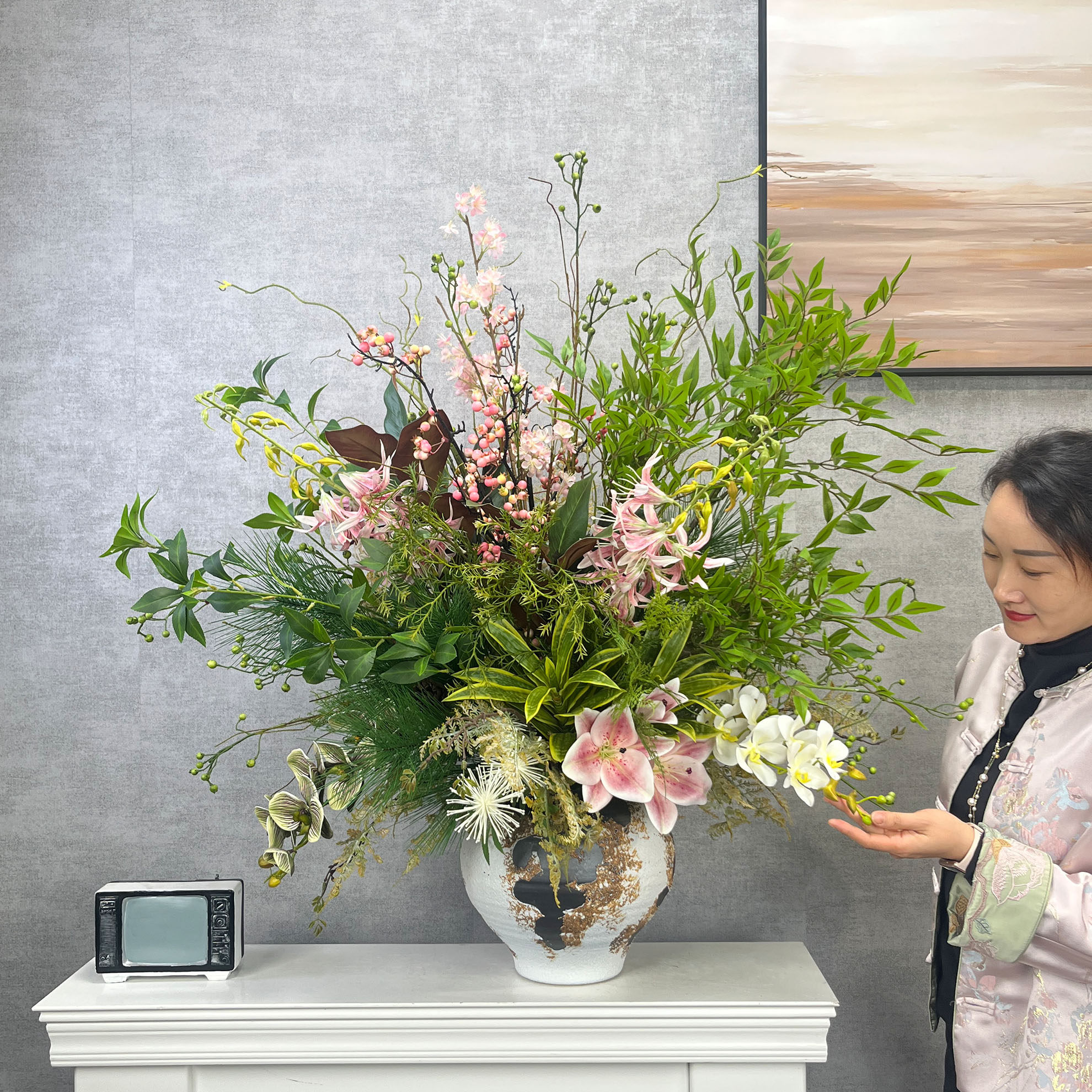 客厅摆件高端大气上档次仿真花艺别墅女装店乡墅假花花束配大花瓶
