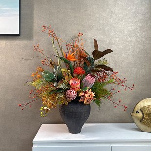 复古风花束仿真花成品高级感帝王花假花高端花艺桌面装饰摆件花瓶