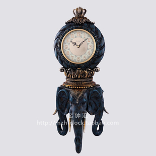 GUTEN金钟宝钟表三象鼎复古仿铜树脂雕塑台钟客厅欧式 静音座钟