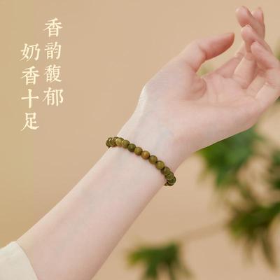 2025庆祥泰天然绿檀木手串黑曜石沉香盘玩文玩手链檀香女款男木质