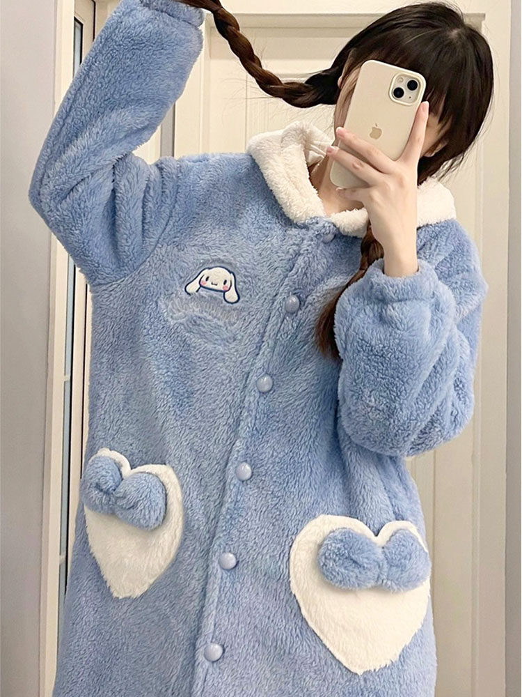 CINNAMON DOG PAJAMAS MILKY WOMENS 2023 NEW CORAL VELVET AUTUMN AND WINTER THIN DRESSING GOWNS ONE-PIECE CUTE LOUNGEWEAR