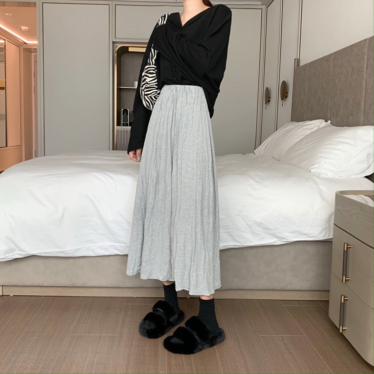 Real shooting autumn and winter new Korean high waist slim mid length skirt drooping feeling lazy wind A-line skirt real price