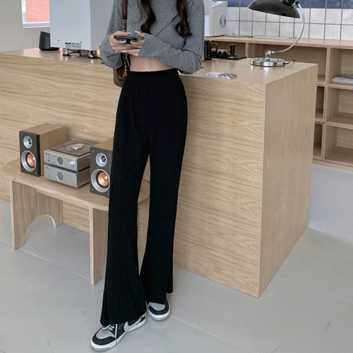 Real shot real price slim split black casual pants versatile micro pants high waist pants