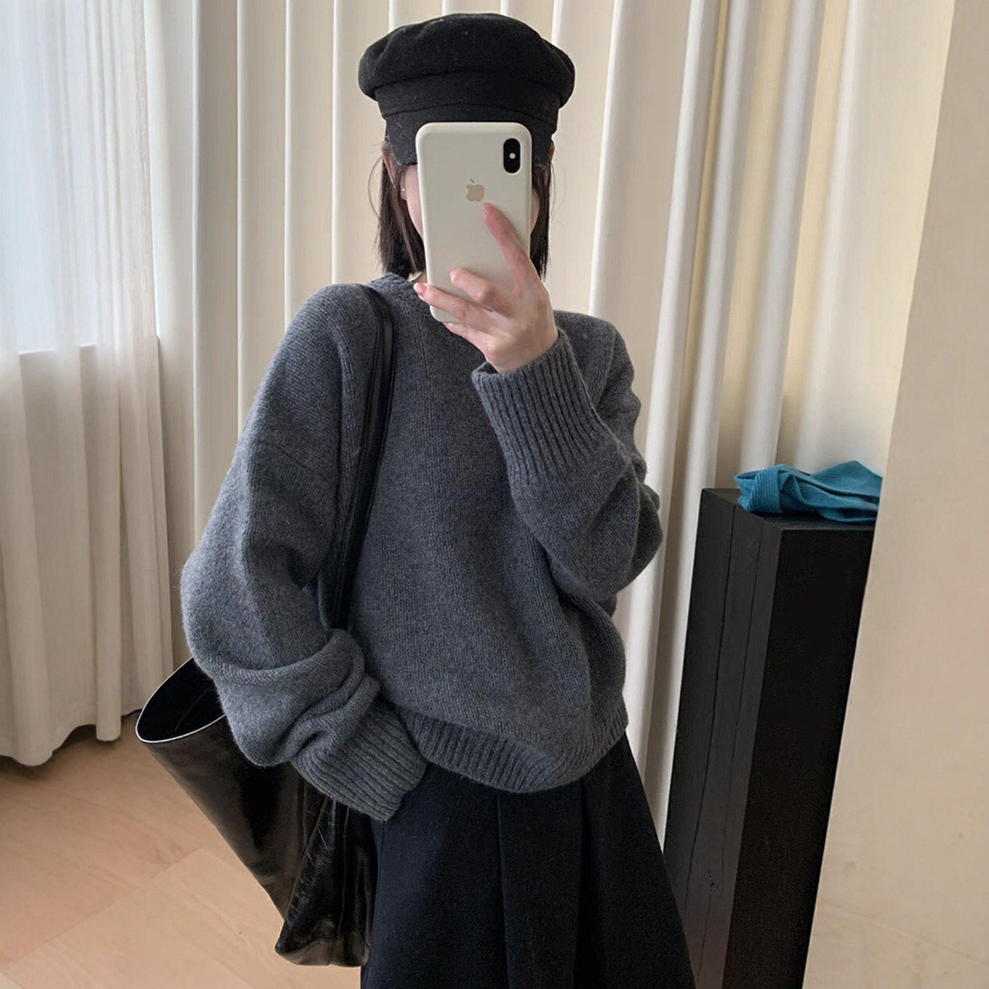 韩系灰色浣熊绒圆领毛衣针织衫厚
