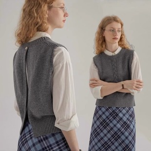 高级感两穿镂空针织马甲女秋冬衬衫叠穿无袖毛衣背心坎肩短款上衣