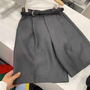 短裤 阔腿五分裤 女夏季 高级感气质中裤 子 2026新款 韩系灰色休闲西装