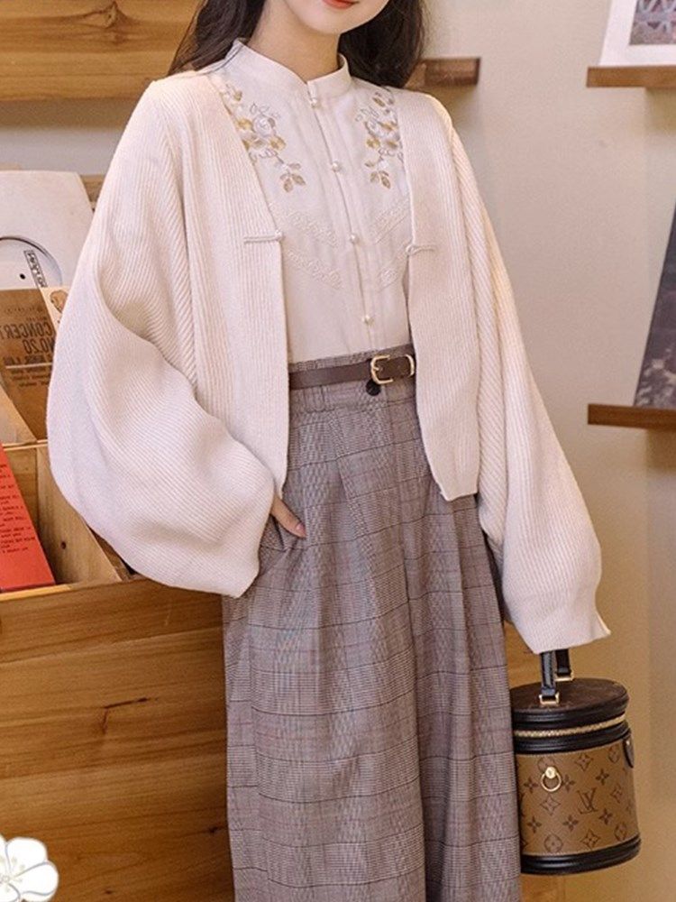 新中式盘扣针织衫女秋冬季一字扣设计感小众毛衣外套开衫短款上衣