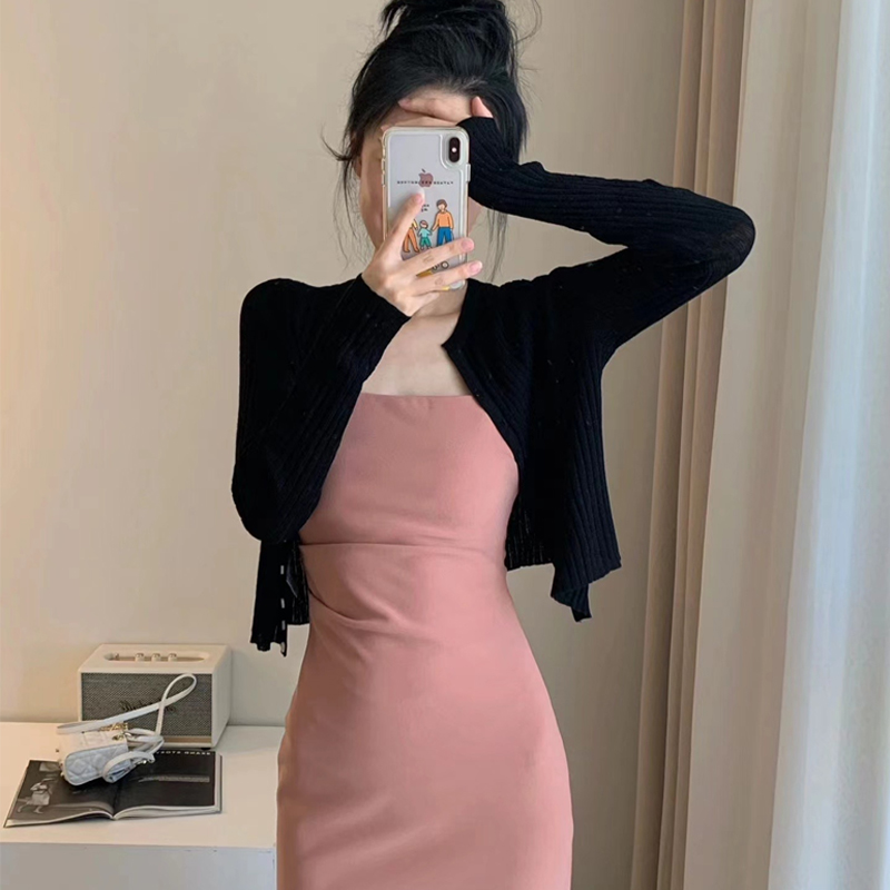 配裙子外搭黑色冰丝针织开衫女夏季短款披肩空调罩衫防晒外套上衣