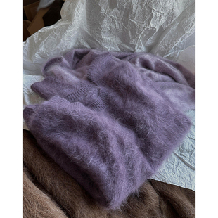 欧货紫色马海毛圆领毛衣女秋冬高级感宽松软糯内搭打底针织衫上衣