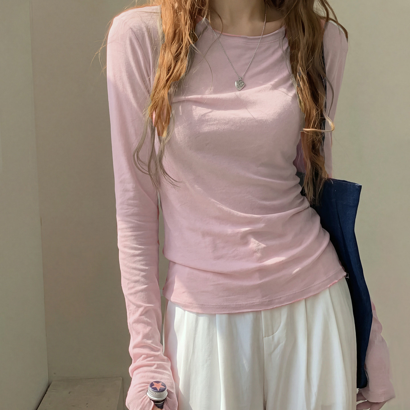 韩系修身薄款长袖T恤防晒罩衫女