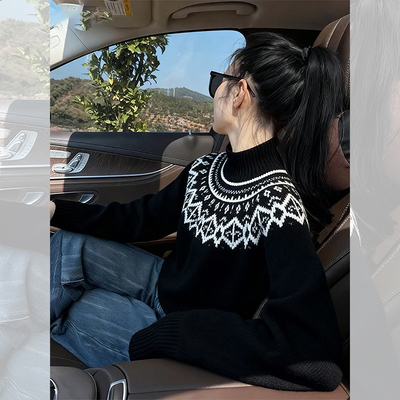 费尔岛半高领毛衣宽松加厚针织衫