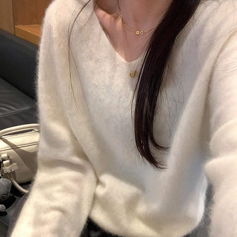 氛围感v领马海毛衣软糯针织上衣