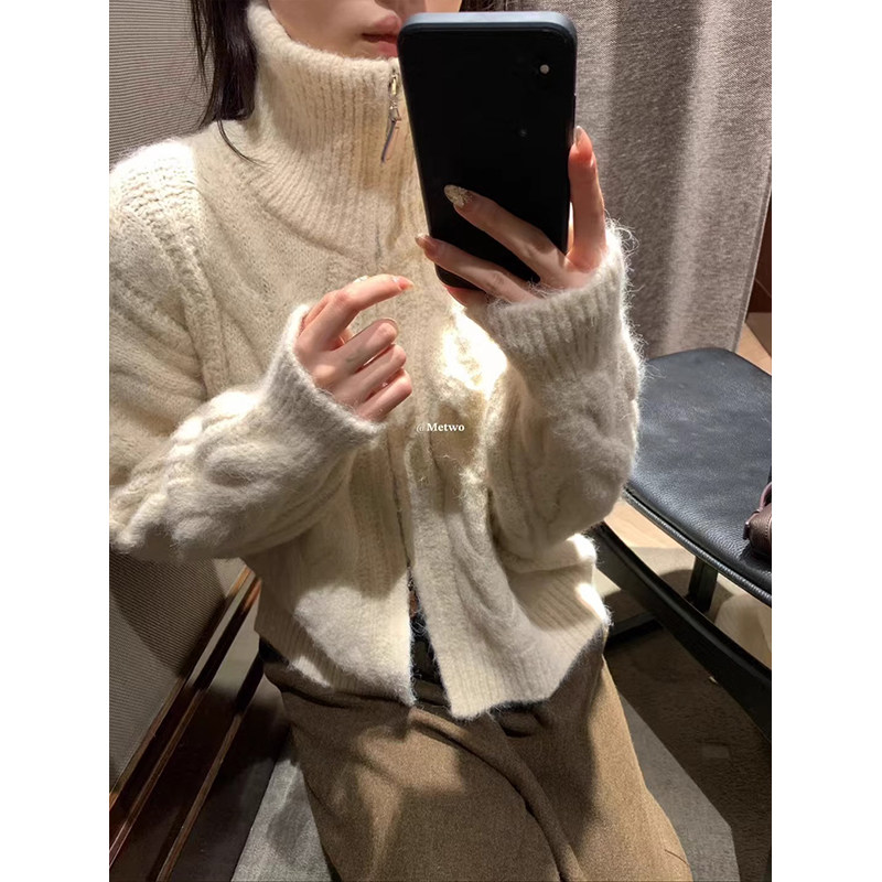 高领拉链毛衣外套针织羊毛开衫冬