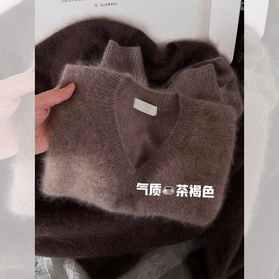 美拉德穿搭v领马海毛衣针织上衣