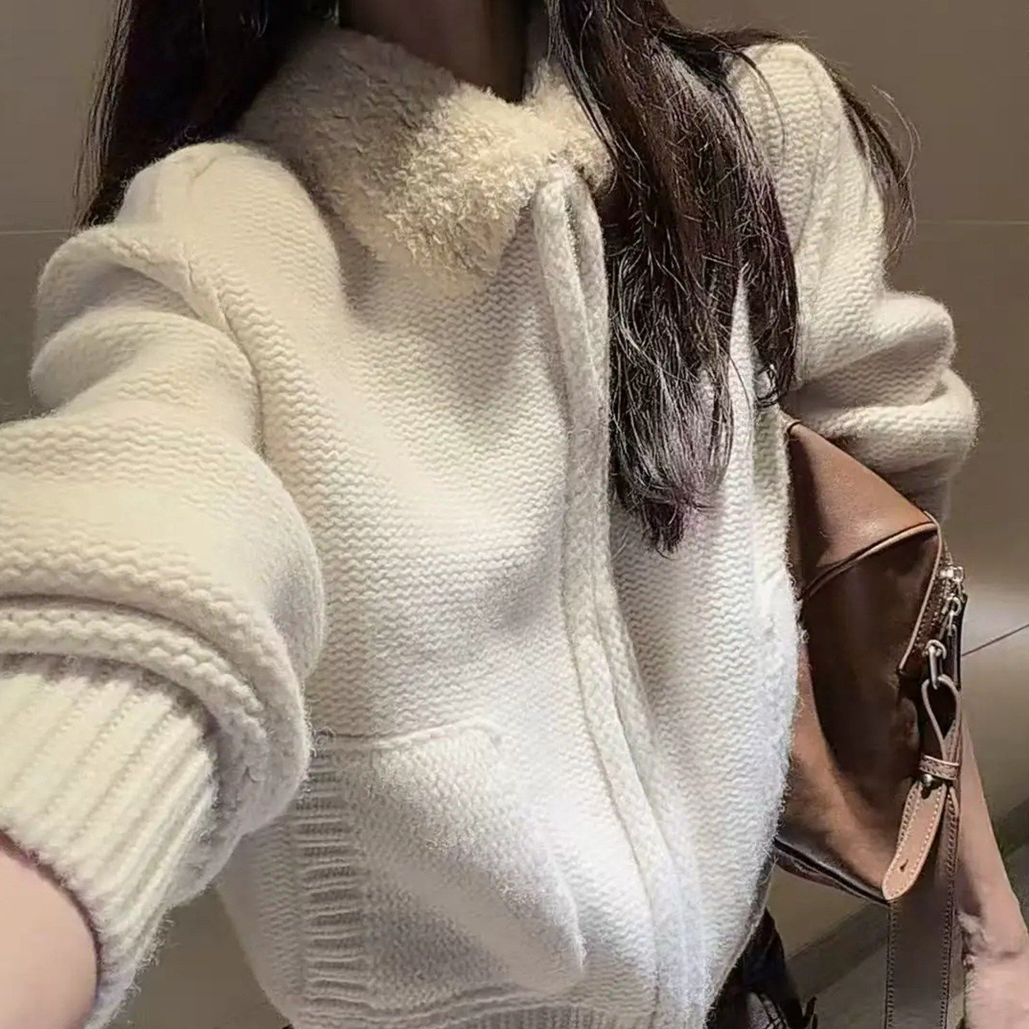 毛领针织开衫外套上衣秋冬翻领女