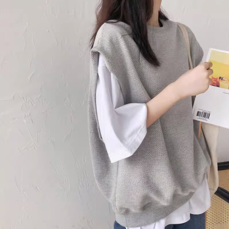 韩系灰色针织马甲背心外套女秋季宽松慵懒风外搭毛衣外穿坎肩上衣