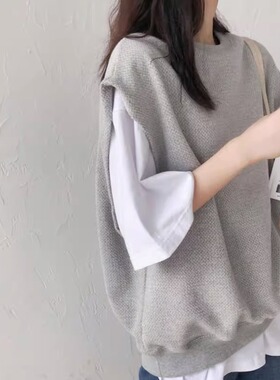 韩系灰色针织马甲背心外套女秋季宽松慵懒风外搭毛衣外穿坎肩上衣