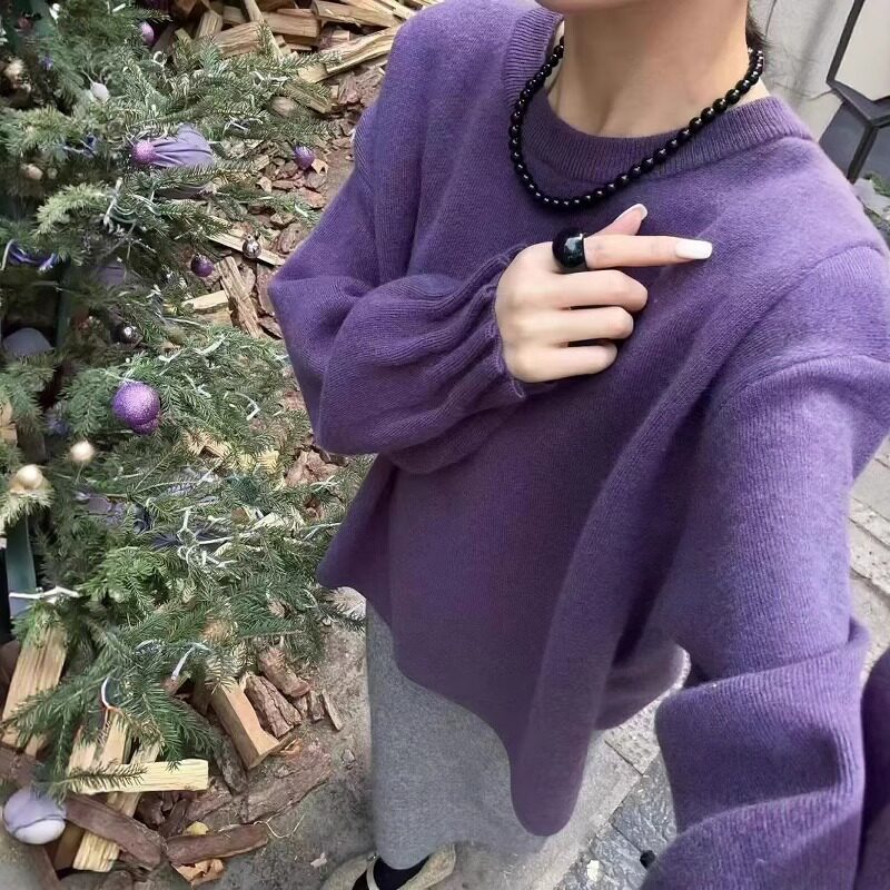 灯笼袖毛衣中长款宽松针织羊毛衫