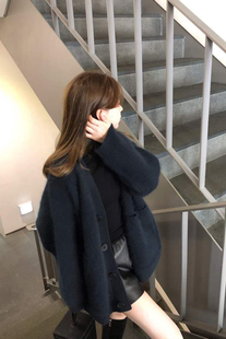 浣熊绒开衫毛衣女2025韩版爆款秋冬慵懒风宽松外穿软糯针织外套厚