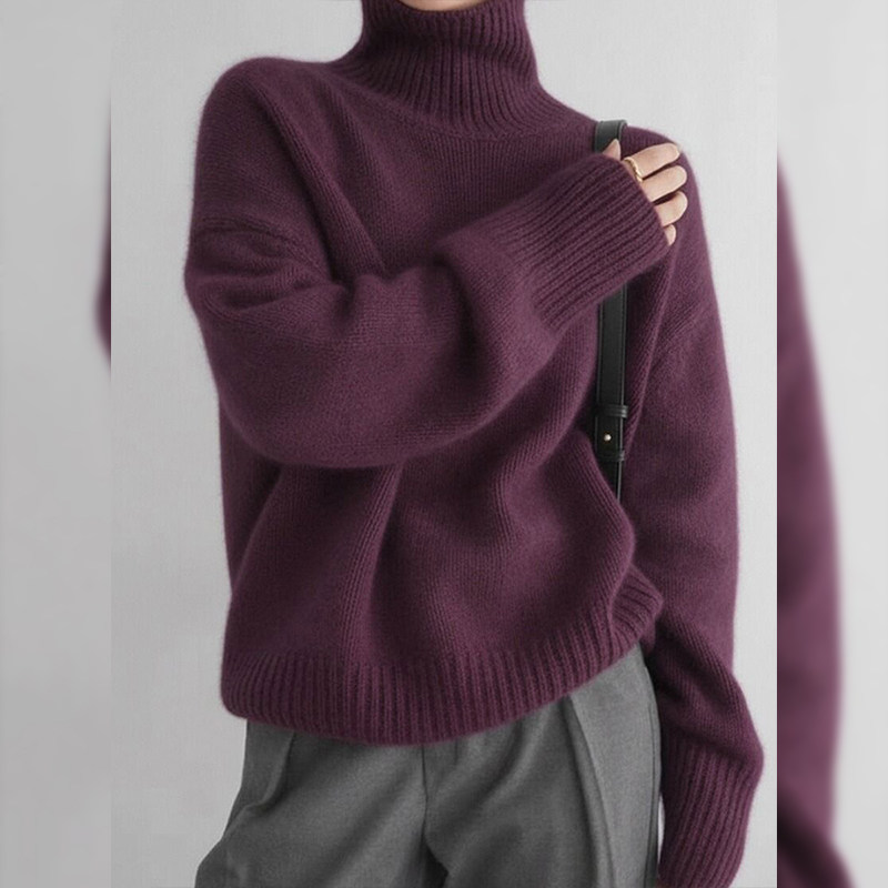 老钱风复古紫色高领毛衣女秋冬可外穿内搭慵懒宽松加厚针织衫上衣