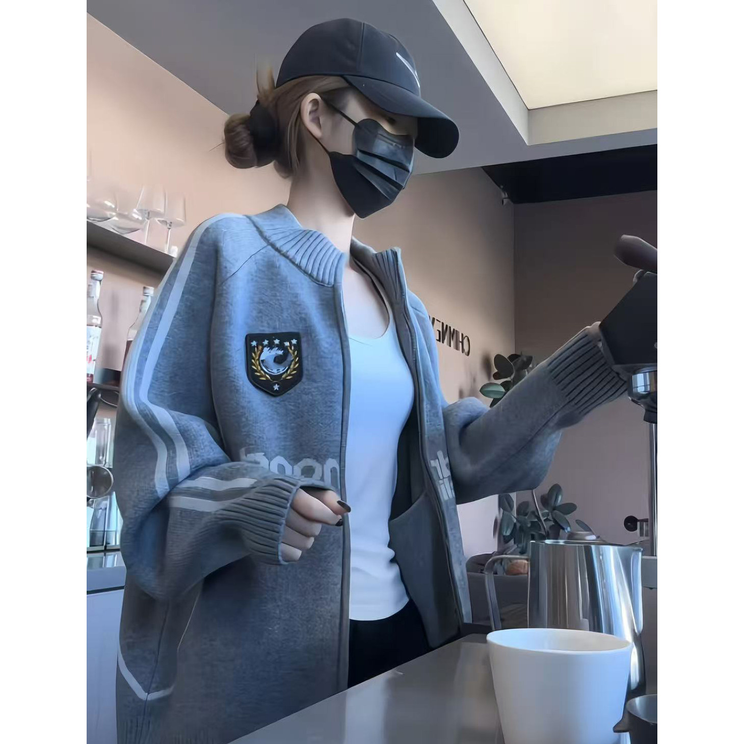 美式立领拉链毛衣外套棒球服上衣