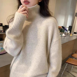 韩系复古外穿高领毛衣女秋冬季慵懒高级感加厚内搭打底针织衫上衣
