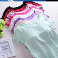 Áo vest mùa hè năm nay của Hàn Quốc Bộ đồ ngủ nữ dễ thương ngắn tay với miếng đệm ngực trong phần dài mặc áo ngực dịch vụ tại nhà - Pyjama đồ lót nữ
