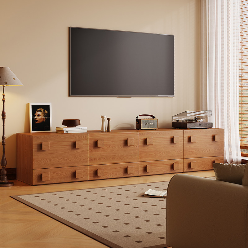 实木电视柜客厅家用落地复古卡门柜简约电视机边柜组合模块中古风
