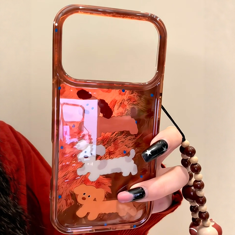 韩系ins棕色锡纸纹卡通腊肠狗带挂绳适用iPhone17promax手机壳苹果15pro新款16超好看13女款14双层防摔保护套