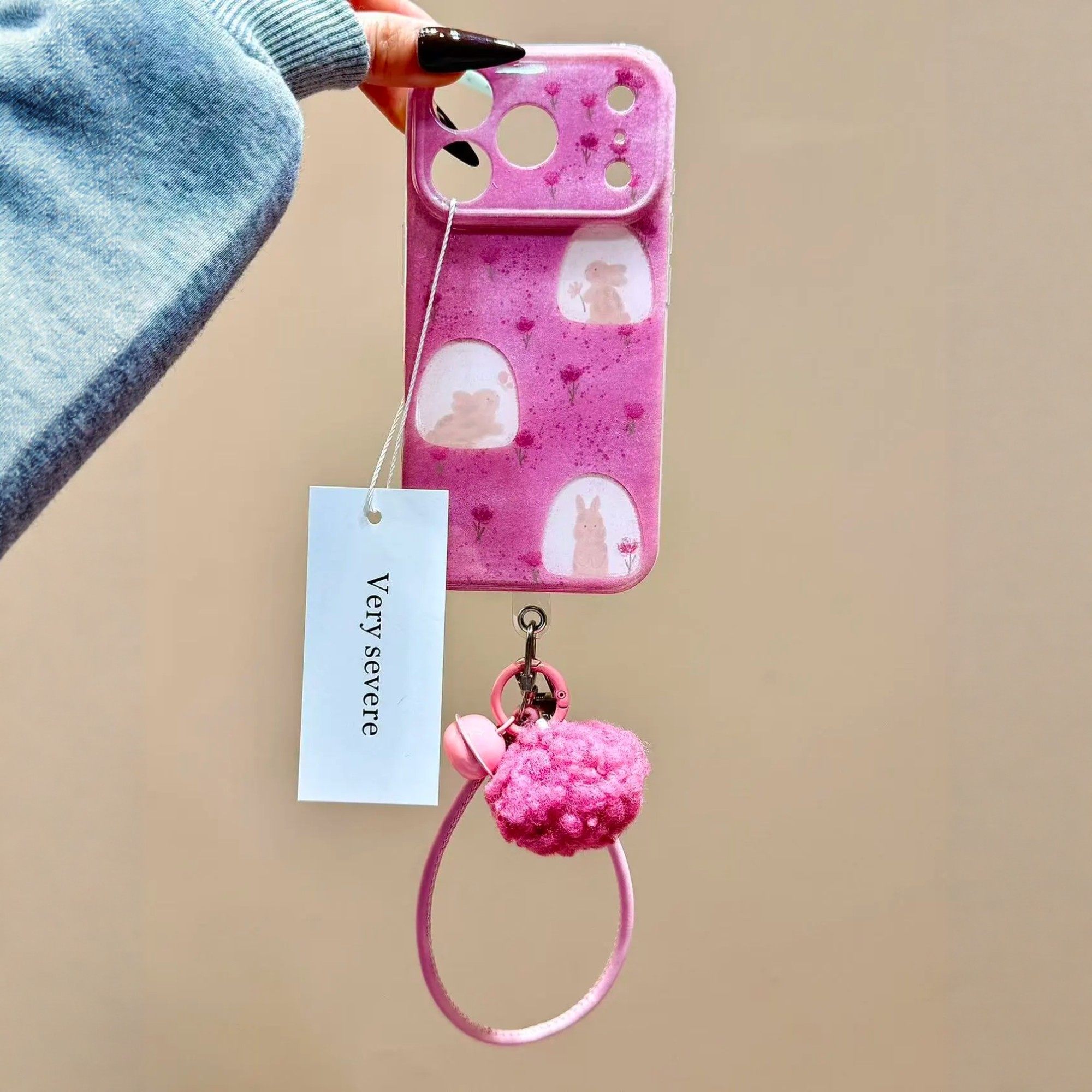 韩风ins粉紫色郁金香镂空兔子手拎绳适用iPhone17promax手机壳苹果15pro新款14创意13女款16双层15防摔保护套,3C数码配件,手机保护套/壳,淘宝优惠券,粉丝福利购,淘宝优惠卷