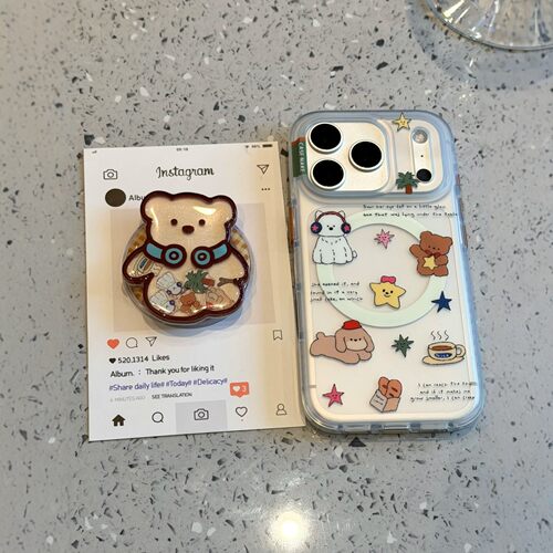 趣味ins椰子树小狗星星熊英文磁吸支架适用iPhone17promax手机壳苹果15pro新款16可爱13女14双层15防摔保护套