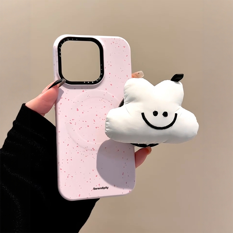 韩风ins粉色泼墨云朵抱枕磁吸支架适用iPhone17promax手机壳苹果15pro新款14超好看13女款16半包菲林硬保护套