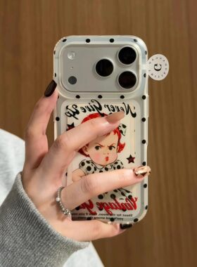 韩系ins满屏黑波点裙子生气嘟嘟嘴女孩适用iPhone17promax手机壳苹果15pro新款16磨砂透明13女14防摔17保护套