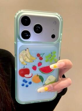韩系ins蓝色格纹彩色热带水果适用iPhone17promax手机壳苹果15pro新款14磨砂半透13少女款16创意17防摔保护套