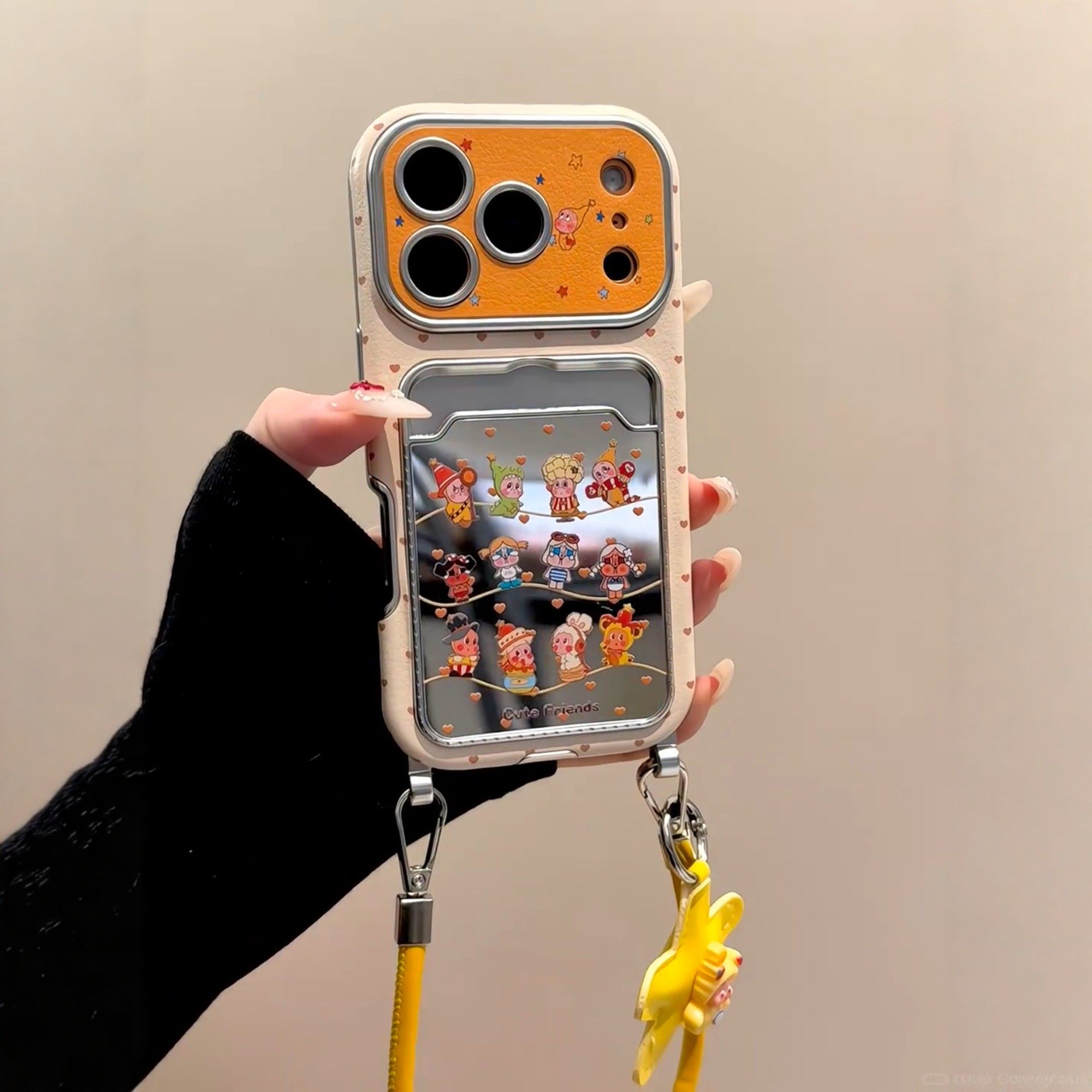 韩风ins波点皮纹镜面星星人卡包手拎绳适用iPhone17promax手机壳苹果15pro新款16卡通13女14可爱15防摔保护套,3C数码配件,手机保护套/壳,淘宝优惠券,粉丝福利购,淘宝优惠卷