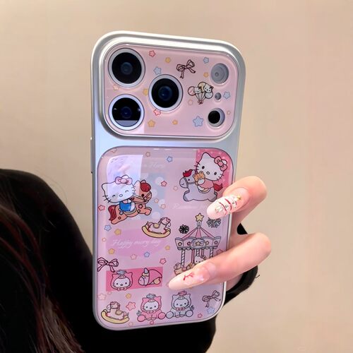 日韩ins粉色滴胶卡通KT猫木马适用iPhone17promax手机壳苹果15pro新款16电镀银13女款14硬壳15可爱防摔保护套